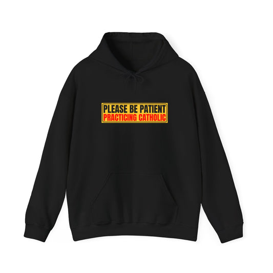 Please Be Patient Practicing Catholic Gildan Hooded Sweatshirt